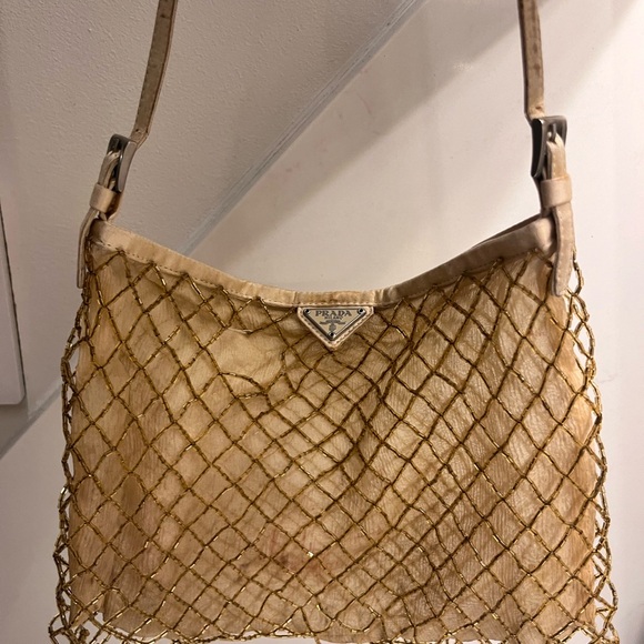 Prada Gold Beaded Silk Chiffon Lined Mini Evening Bag - Picture 1 of 11